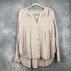 Knox Rose Womens Tunic Top Lavender High Low Blouse Long Sleeves Button Up XL